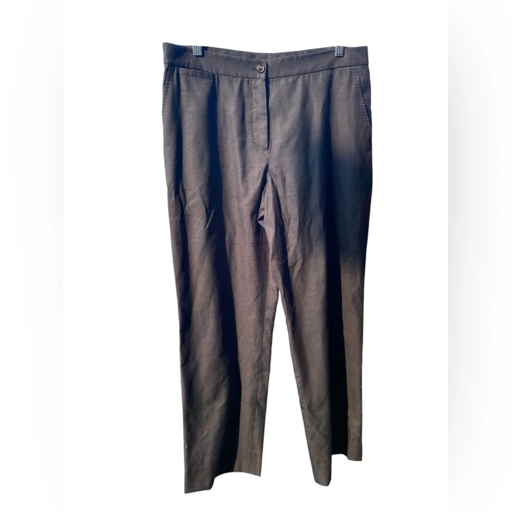 BRIONI SILK SHANTUNG WOMENS FLAT FRONT STRAIGHT LEG TROUSERS 10
